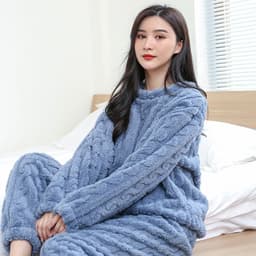 image-2023 Winter Solid Color Jacquard Uniform Warm Suit for Men and Women Comfortable Cotton Velvet Thickened Warm Home Clothes Suit Pajamas
