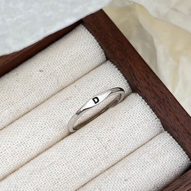 image-S925 Sterling Silver Letter Ring - Adjustable
