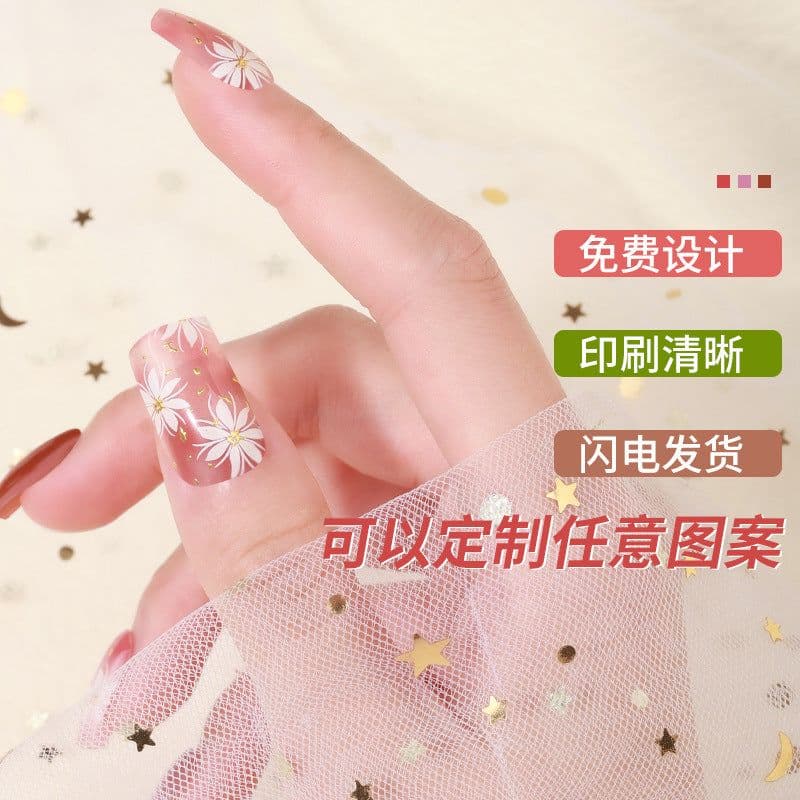 image-Cross-border 2023 European and American Gel Nail Sticker Waterproof 3D Bronzing Flower UV Phototherapy Semi-curing Nail Sticker Wholesale