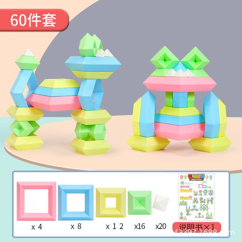 image-Le Xiaoqi Large Particle Building Blocks - 60pcs Toy, Plastic Pyramid Puzzle