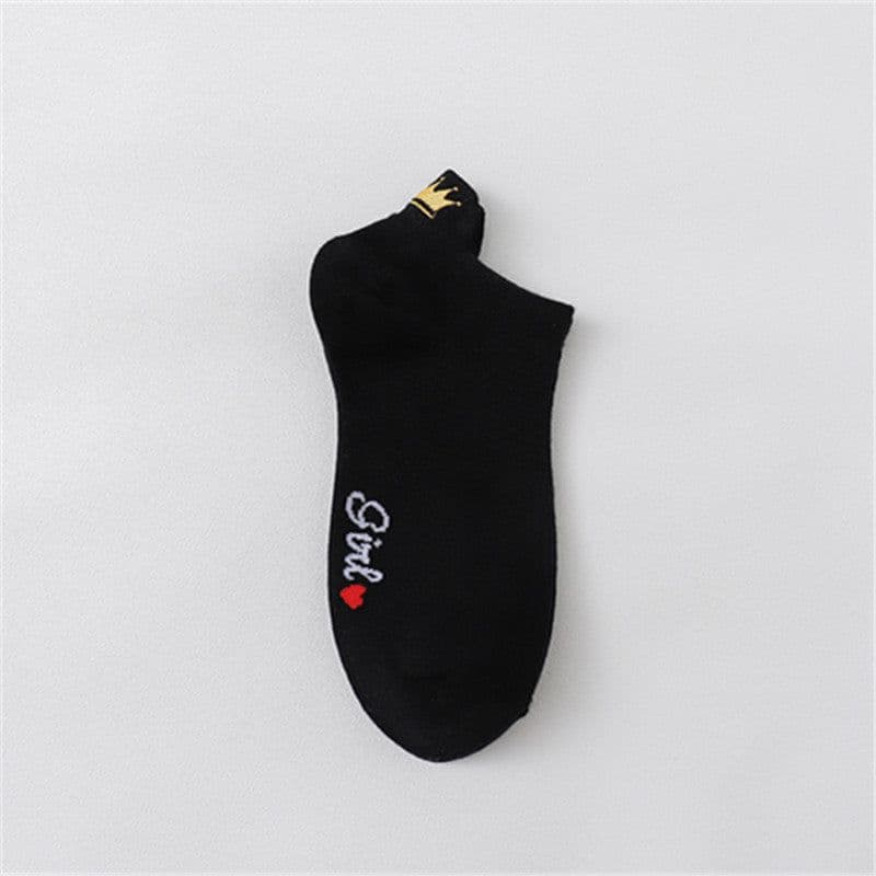 image-Women's Cotton Boat Socks - Embroidered Heart Khaki