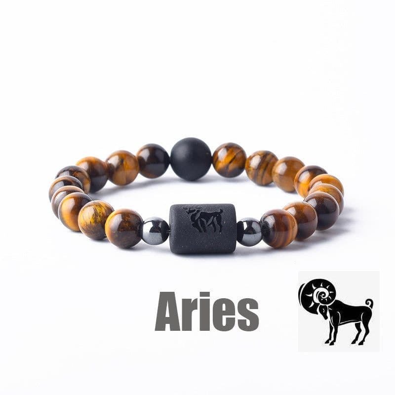 image-Tiger Eye Stone Zodiac Bracelet - Natural Stone Beaded