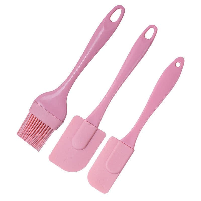 image-Silicone Scraper 3-Piece Set - Cream Spatula Oil Brush Baking Tool
