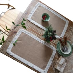 image-Yimanqiyun hemp rope placemat red tassel tableware mat woven color matching festival tassel bowl mat factory direct supply