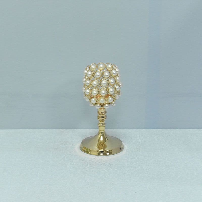 image-Metal Candlestick Holder - Gold Pearl 11.5x32cm