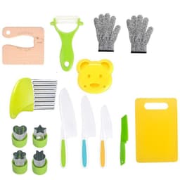 image-Children's Safety Knife Set - 3-Piece Plastic Fruit Kit, Wooden Chopping Board