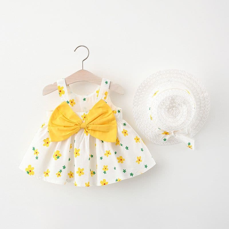 image-Korean Summer Sling Dress - Baby Print Bowknot Princess One-Piece 2022