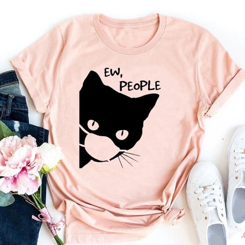 image-Cute Cat Print T-Shirt - Milk Silk 5XL Short Sleeve