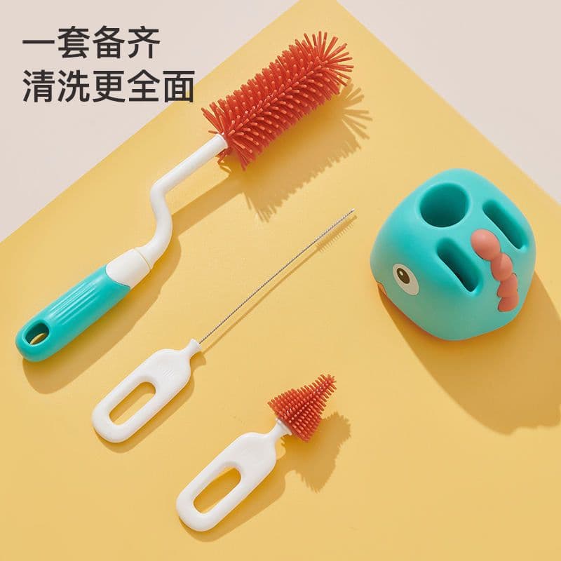 image-Silicone Bottle Brush Set - 4-Piece Red - Multi-Purpose Cleaning Tool