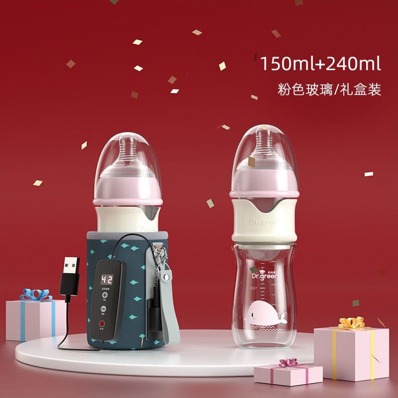 image-Dr. Green Heated Baby Bottle - Tritan Pink 180ml Night Insulation