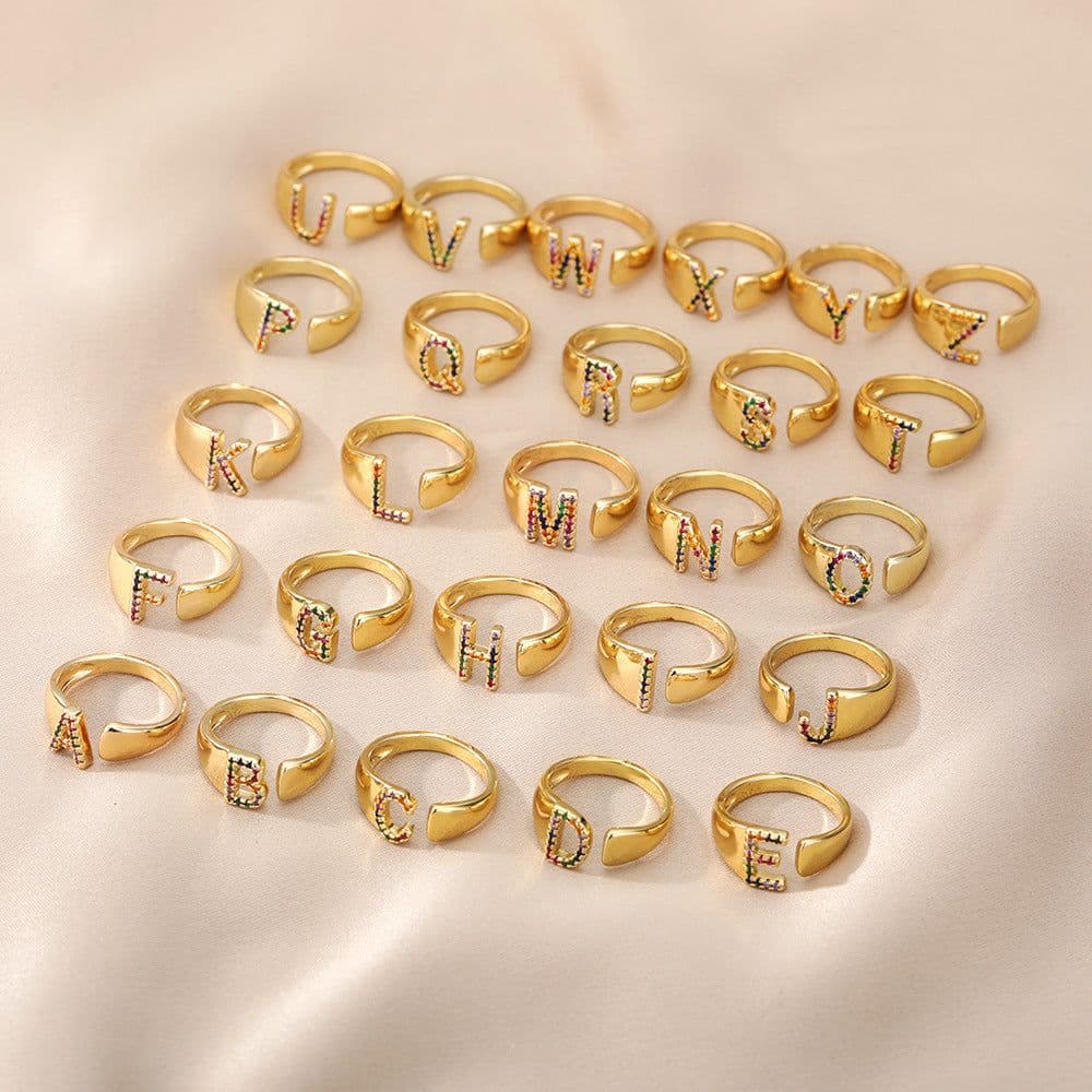 image-Retro Zirconia 26 Letter Adjustable Ring - Personalized Fashion Design