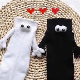 image-Magnetic Holding Hands Socks - White Funny Couple Socks for All Ages - Solid Color Mid-Tube Design