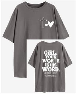 image-Cotton T-Shirt Women's Short Sleeve Brown XXL Loose