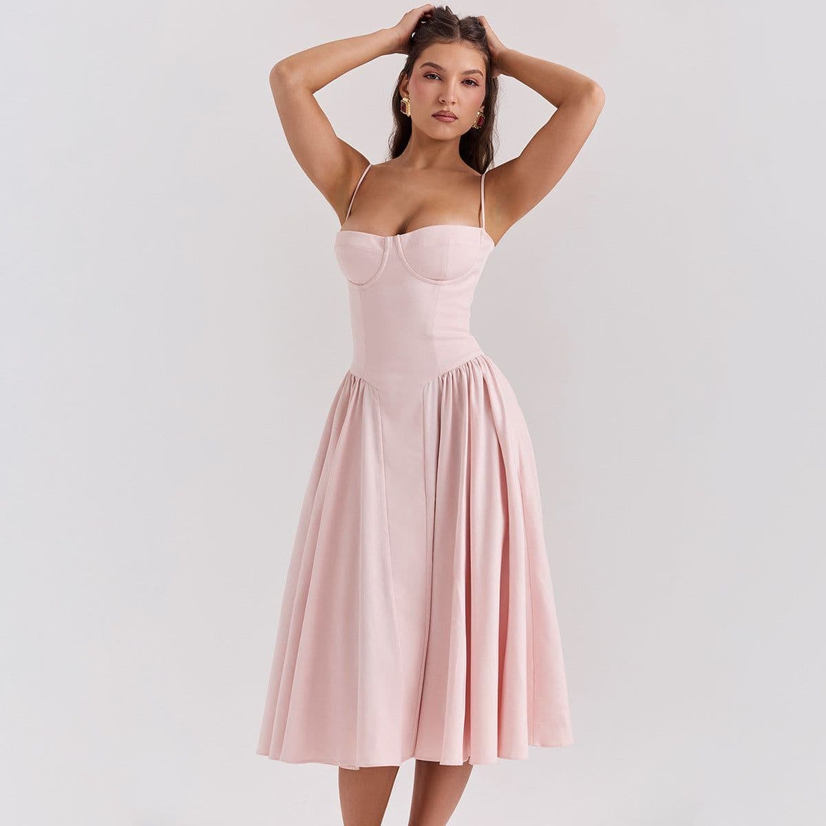 image-Dynoppy Sexy V-Neck Sleeveless Women's Dress - Mid-Length, Waist Slimming, Backless