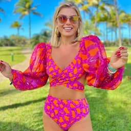 image-2024 European and American new bikini ruffled straps printed high waist split swimsuit and umbrella skirt set