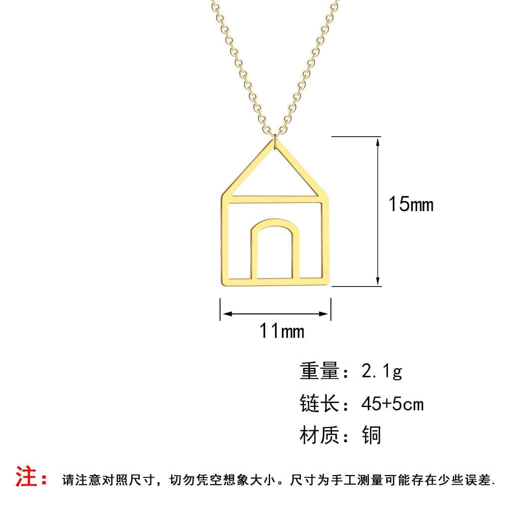 image-New Gold Stainless Steel House Pendant Necklace Small Simple Stylized Clavicle Chain