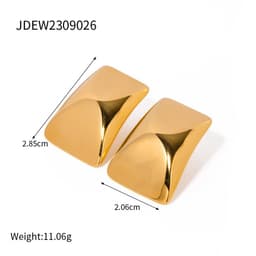 image-Rectangular Gold-Plated Stainless Steel Earrings - Women