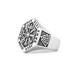 image-Viking totem rune titanium steel ring Odin compass ring triangle rune ring men's trendy stainless steel ring