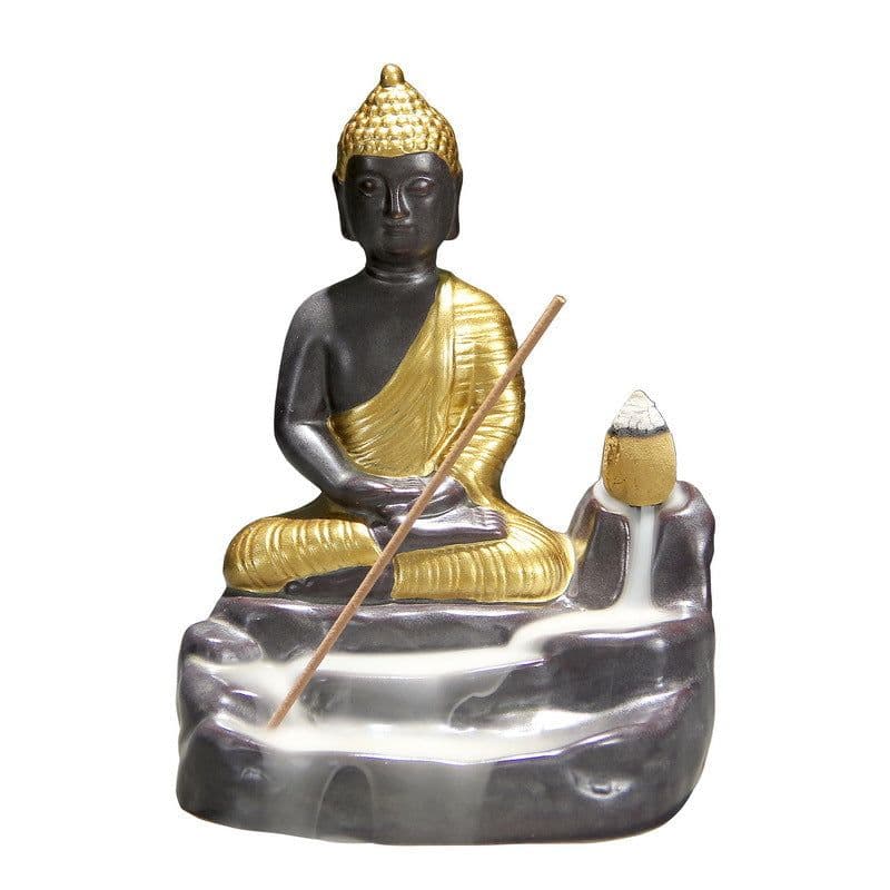 image-Kuqi Zisha Indoor Home Decoration Figure Maitreya Buddha Buddha Margin Hand-painted Gold Incense Incense Back Incense Burner Incense Road