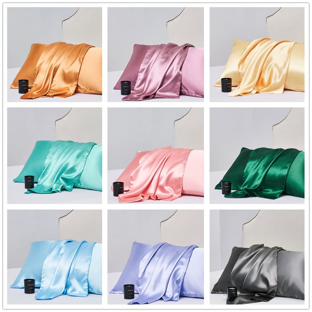 image-Summer Hot Selling Pure Color Satin Imitation Silk Pillowcase Digital Printing Embroidery Screen Printing Bedding Amazon