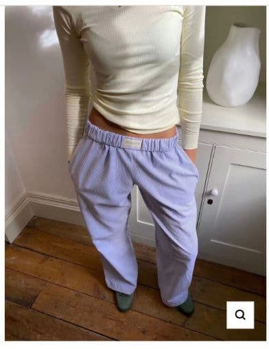 image-Women's Striped Wide-leg Trousers - Light Blue Casual