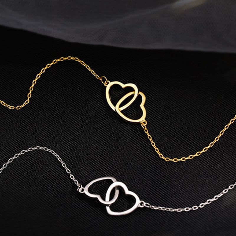 image-Japanese and Korean ins cold wind metal alloy peach heart double heart-shaped necklace female ring interlocking small love necklace