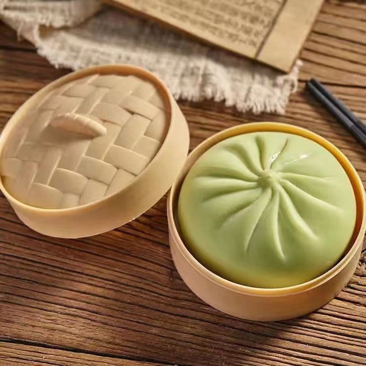 image-Simulation Steamed Bun Stress Toy - Green