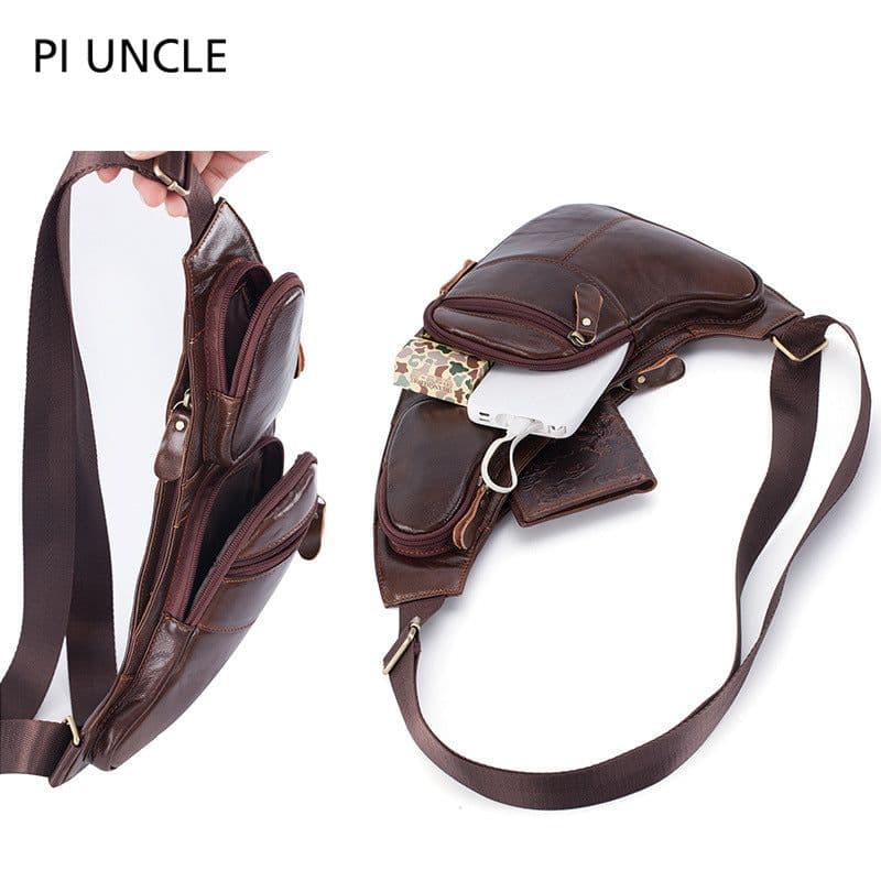 image-Uncle Pi Leather Chest Bag - Black Half Moon