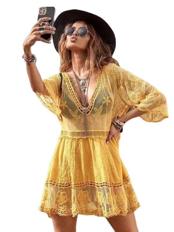 image-Yunshang Beach Sun Protection Bikini Jacket - Sexy Lace Swimsuit, Free Size, Multicolor
