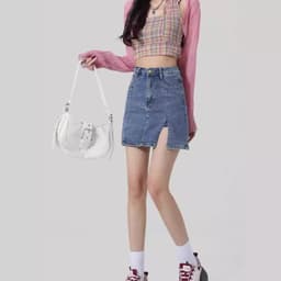 image-Denim Skirt Women High Waist A-Line Short Black