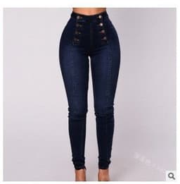image-Trendy High-Waist Jeans - Double-Row Button Skinny Light Blue 5XL