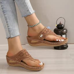 image-Herringbone Thong Sandals - Light Brown Size 43