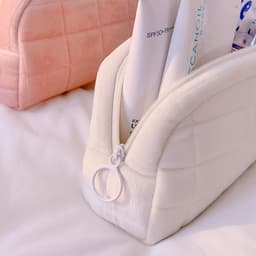 image-Sichen Cosmetic Pillow Bag - Cream White, Large, Soft & Anti-odor