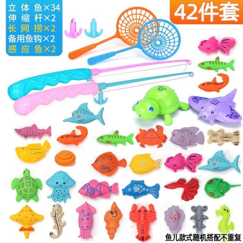 image-Induction fish children's luminous fishing toy boys and girls baby magnetic fishing pool set 136 years old