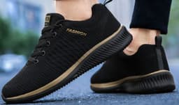 image-Men's Running Shoes - Black Gold Synthetic Leather Size 50