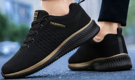 image-Men's Running Shoes - Black Gold Synthetic Leather Size 50