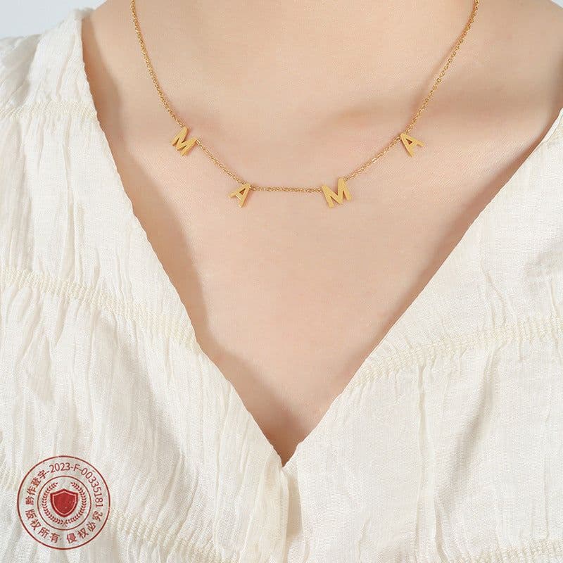 image-Versatile niche design MAMA Mother's Day gift jewelry stainless steel gold-plated personalized letter pendant clavicle necklace