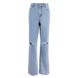 image-High-Waist Straight-Leg Washed Jeans for Women - Commuter Blue Denim