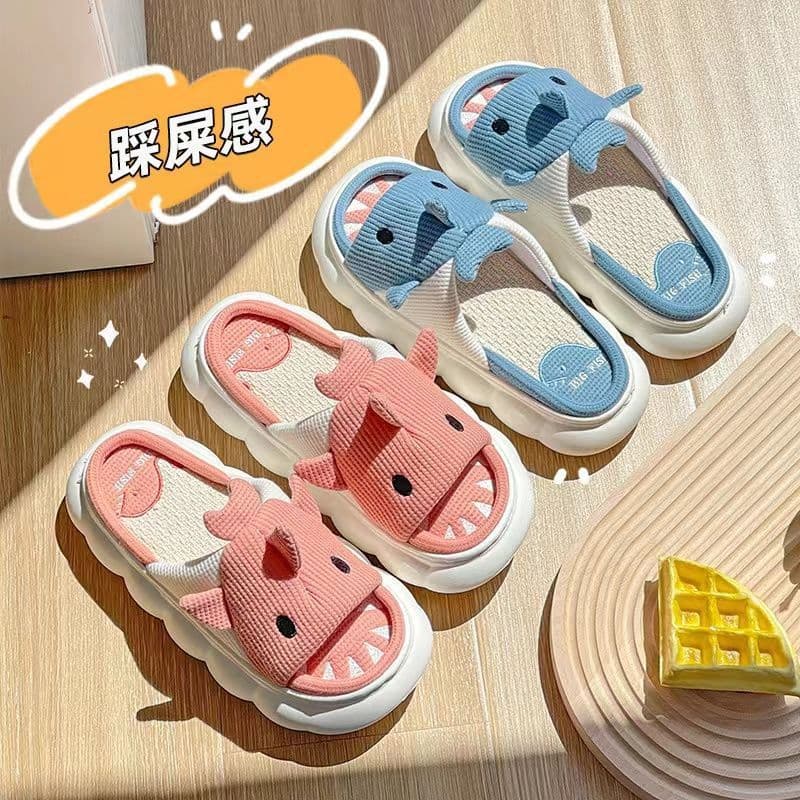 image-Xiaosha Thick-Soled Cotton Linen Slippers - Grey Size 44-45