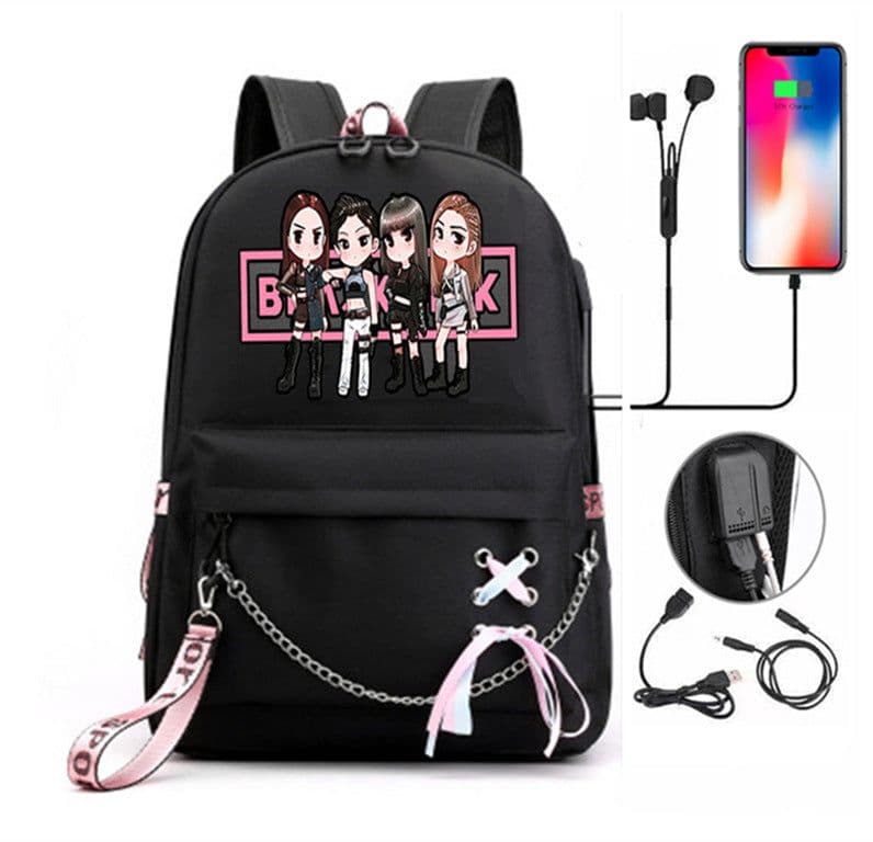 image-BLACKPINK Park Chae-young, LISA, Kim Ji-soo, the same starry sky backpack, school bag, backpack, Korean version, USB