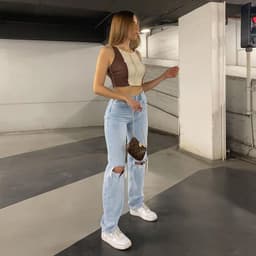 image-High-Waist Straight-Leg Washed Jeans for Women - Commuter Blue Denim