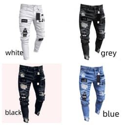 image-Men's Denim Jeans with Embroidery - S-4XL
