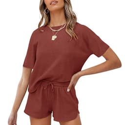 image-Spring/Summer 2023 Retro Casual Waffle Two-Piece Suit - XXL Solid Color