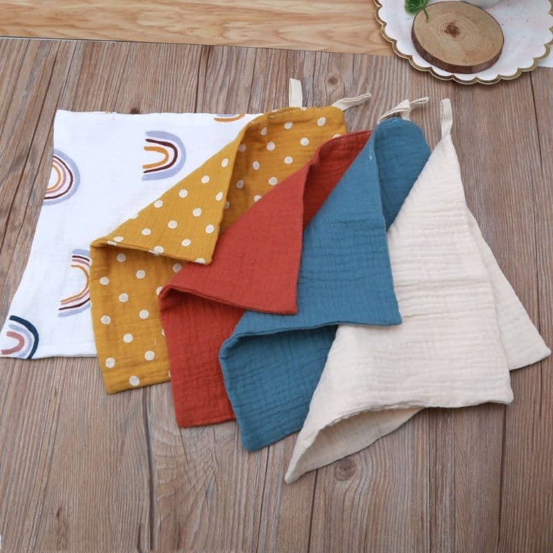 image-Baby Muslin Cotton Handkerchiefs 5pcs - Face Wipes Bibs
