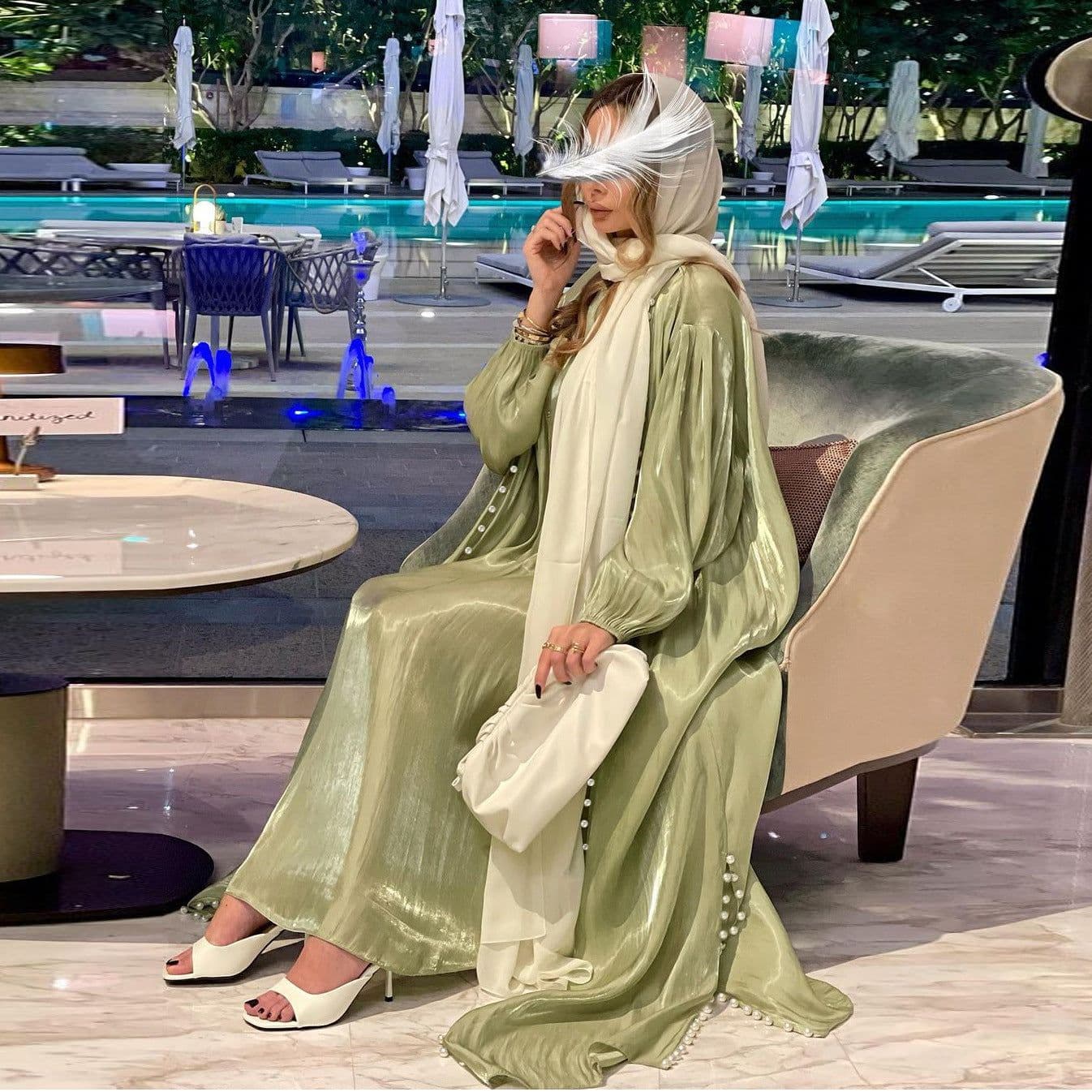 image-ABOs Muslim Dress - Malachite Green Beaded