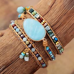 image-Natural Amazonite Hand-Woven Leather Bracelet