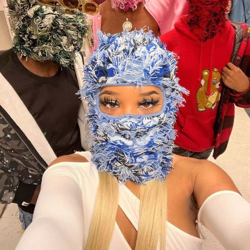 image-Camouflage Knitted Balaclava Hat - Polyester Coffee