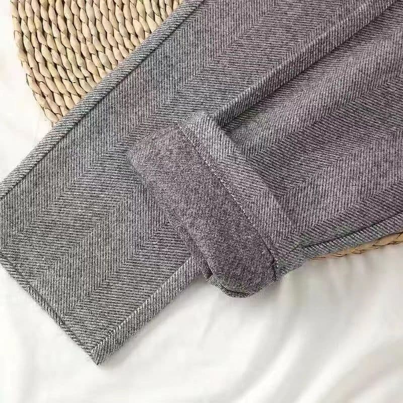 image-Wool Pants Women High Waist Black Cropped Straight