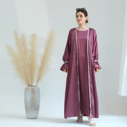 image-Loriya AliExpress Amazon Dubai Daily Solid Color Beaded Small Trumpet Sleeve Dress Robe LR633