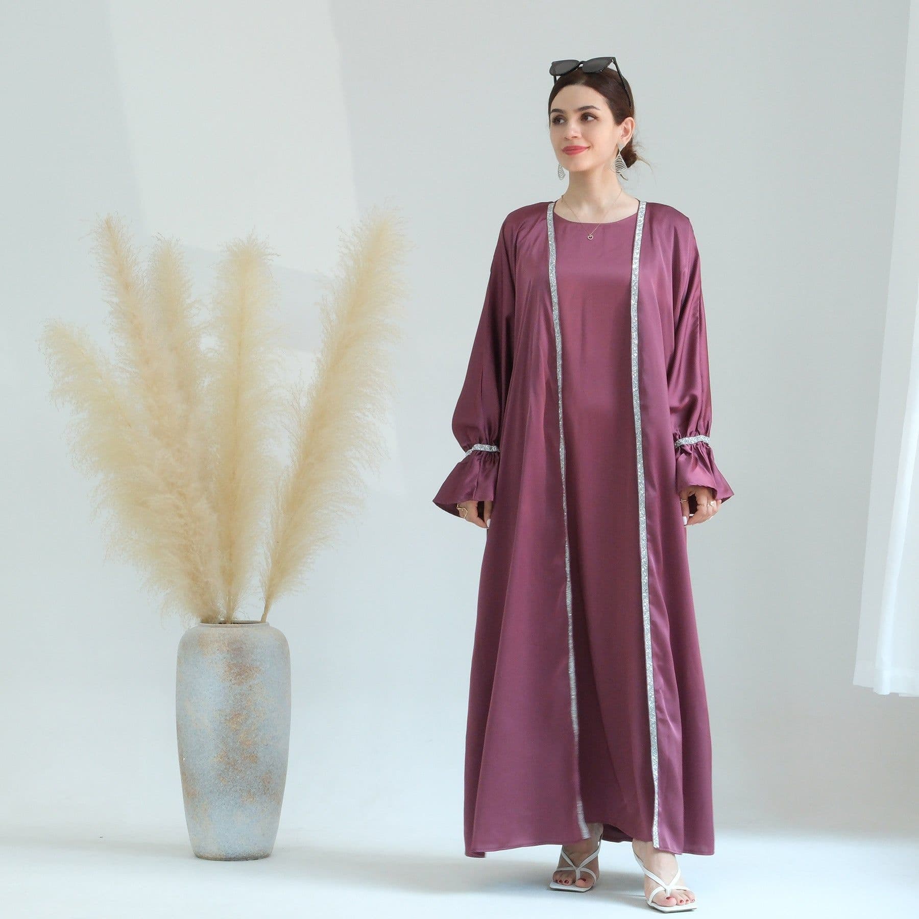 image-Loriya AliExpress Amazon Dubai Daily Solid Color Beaded Small Trumpet Sleeve Dress Robe LR633